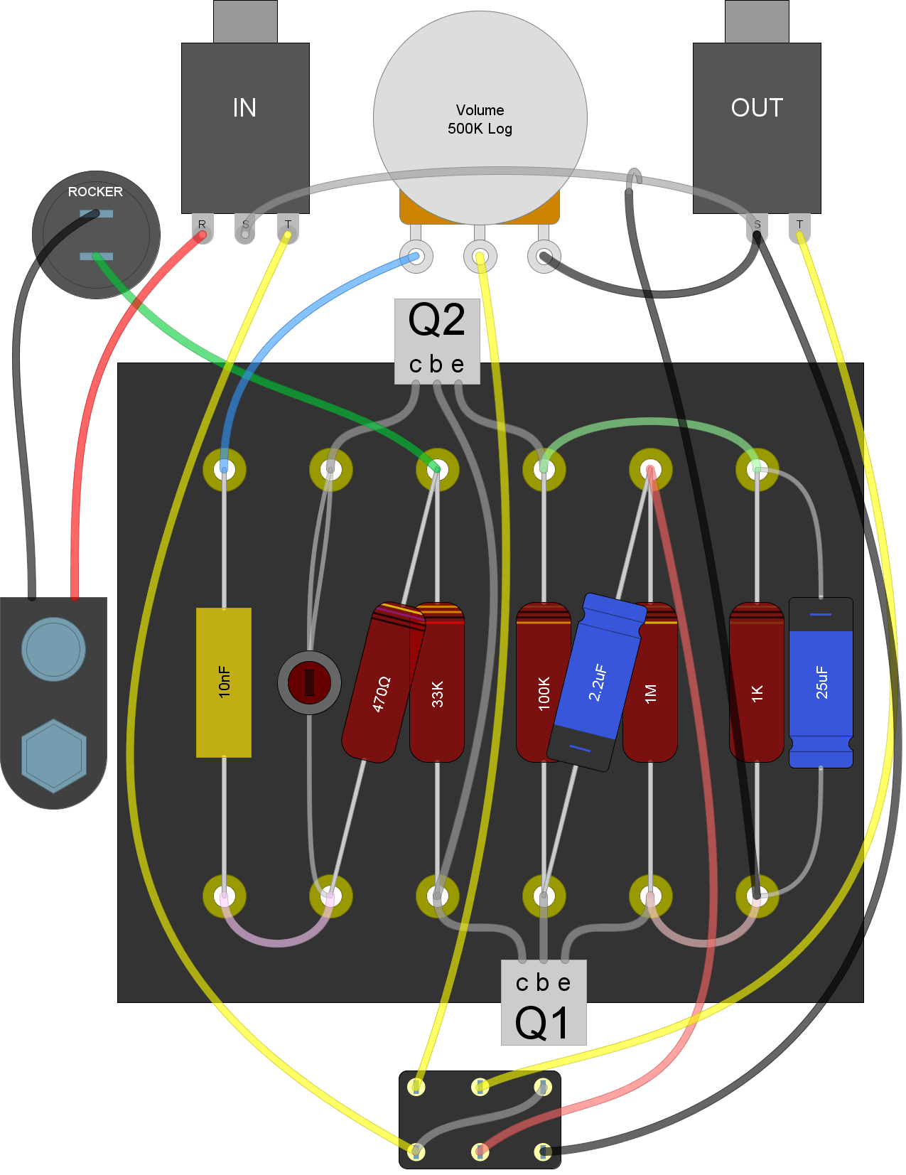 Figure 1: Eyelet board layout of the One Knob Fuzz Face